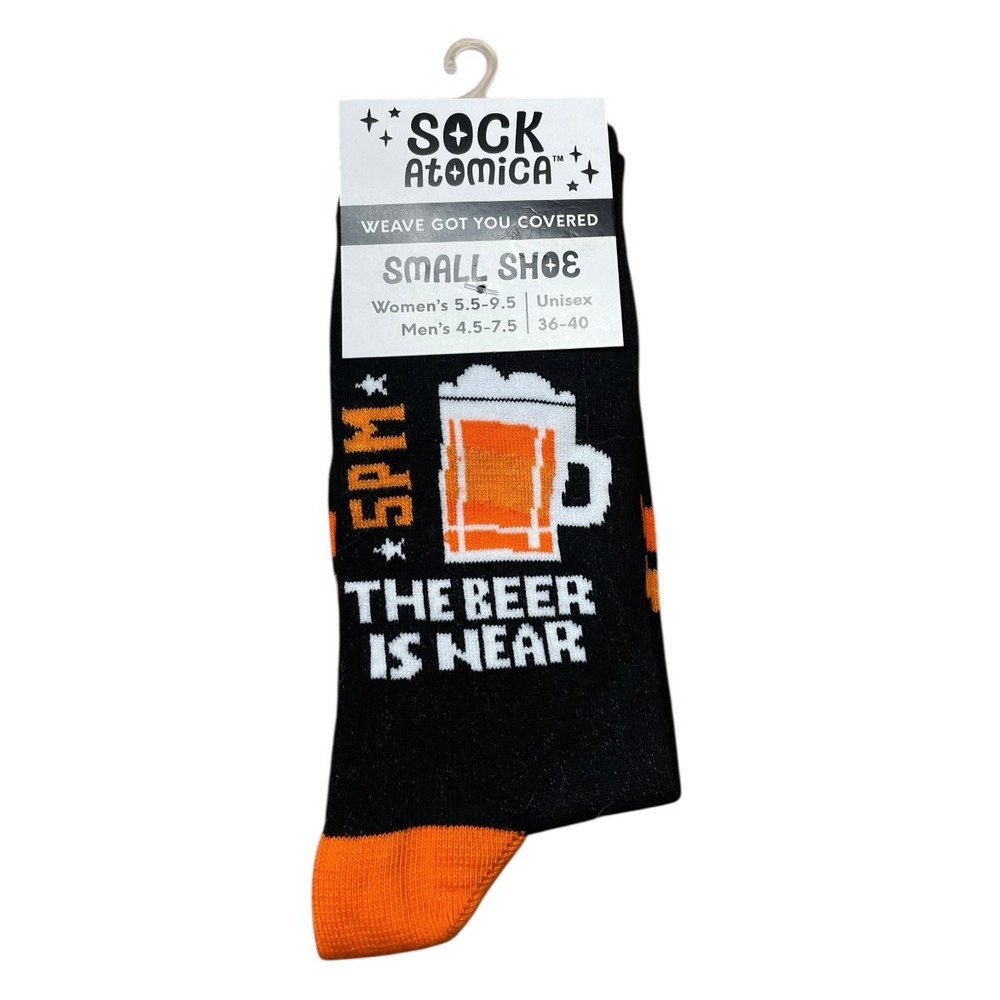 Sock Atomica Beer Socks Novelty Crew Socks‎ The Beer Is Near Small Shoe